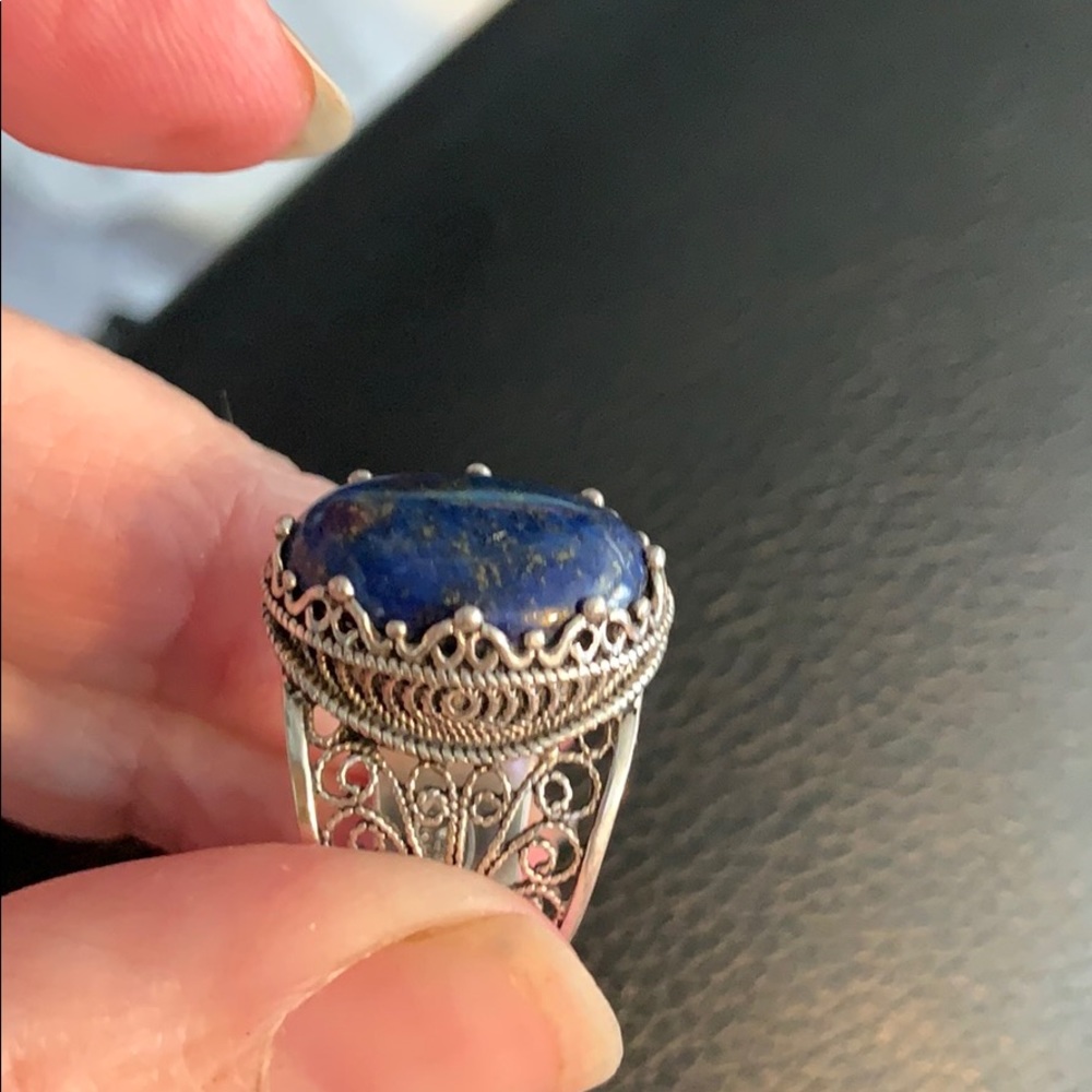Wonderful Lapis sterling filigree ring - Picture 6 of 6